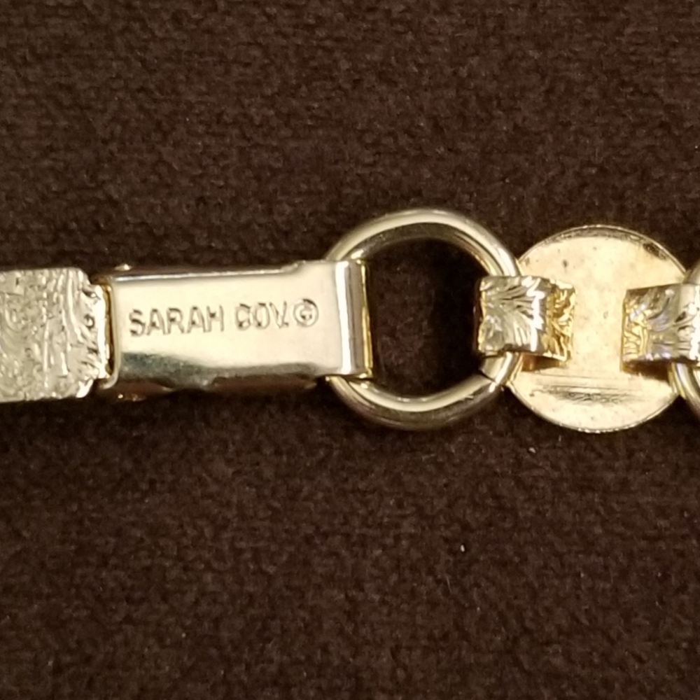 VINTAGE SARAH COVENTRY FLORAL ETCHED GOLDEN LINK BRACELET - 7.25" - Picture 3 of 7